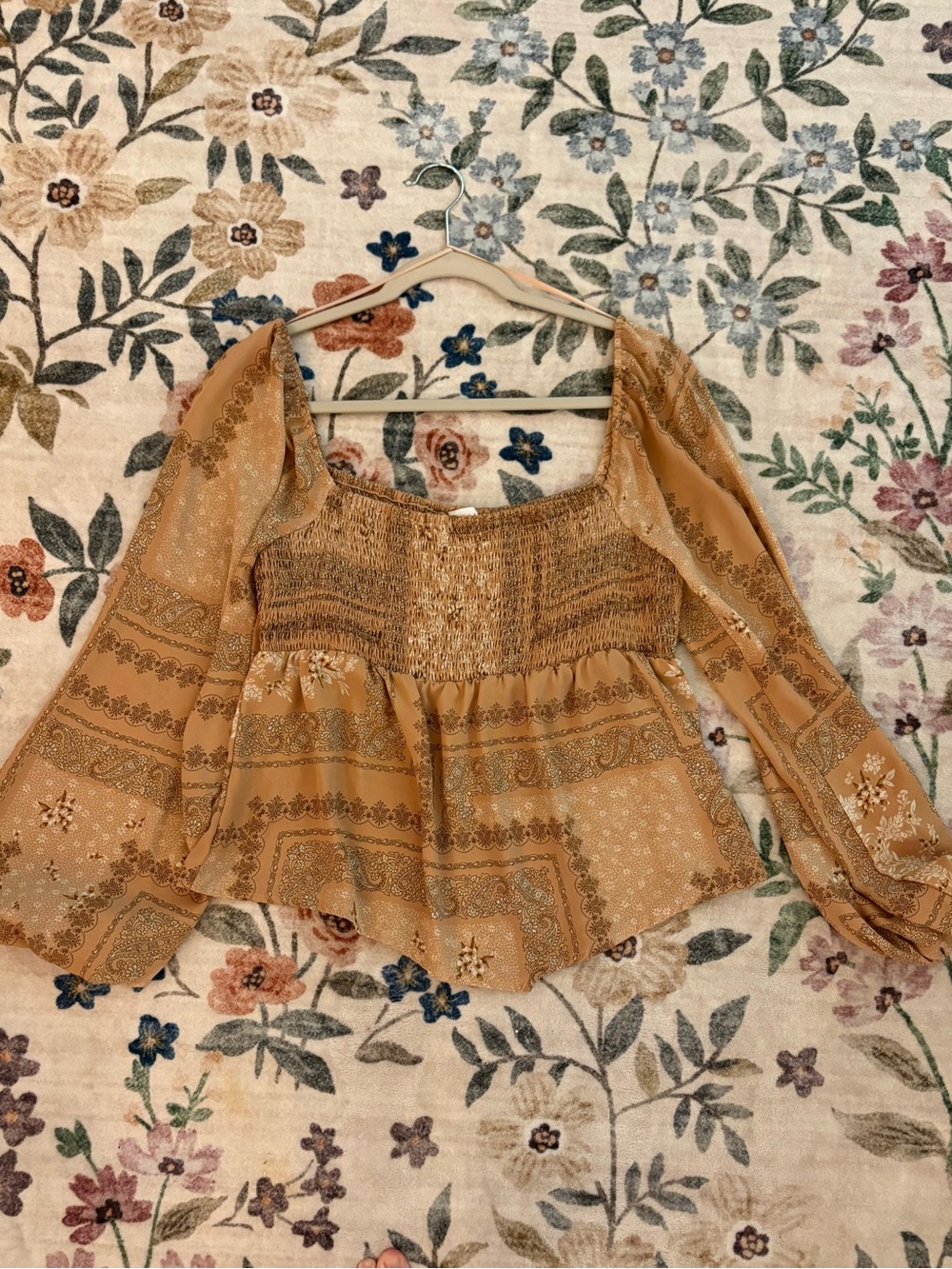 Le Lis Mustard Smocked Peasant Blouse